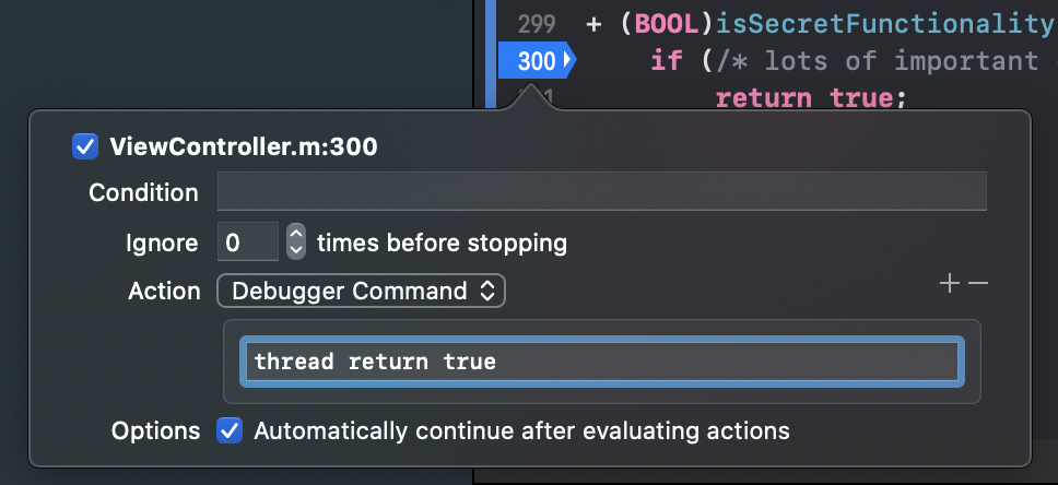 A thread return-ing breakpoint in Xcode