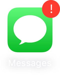 An iMessage icon with an exclamation mark badge