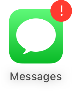 An iMessage icon with an exclamation mark badge